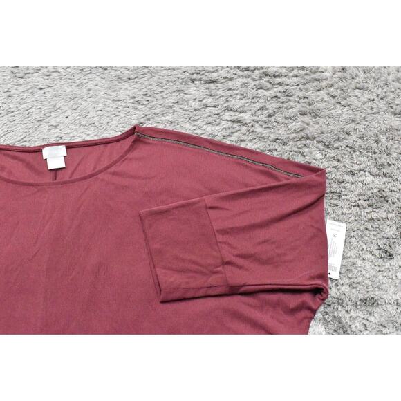 NEW Chico's Size 3 Red Short Sleeve Solid Modal Blend Blouse Top Crew Neck - Picture 7 of 9